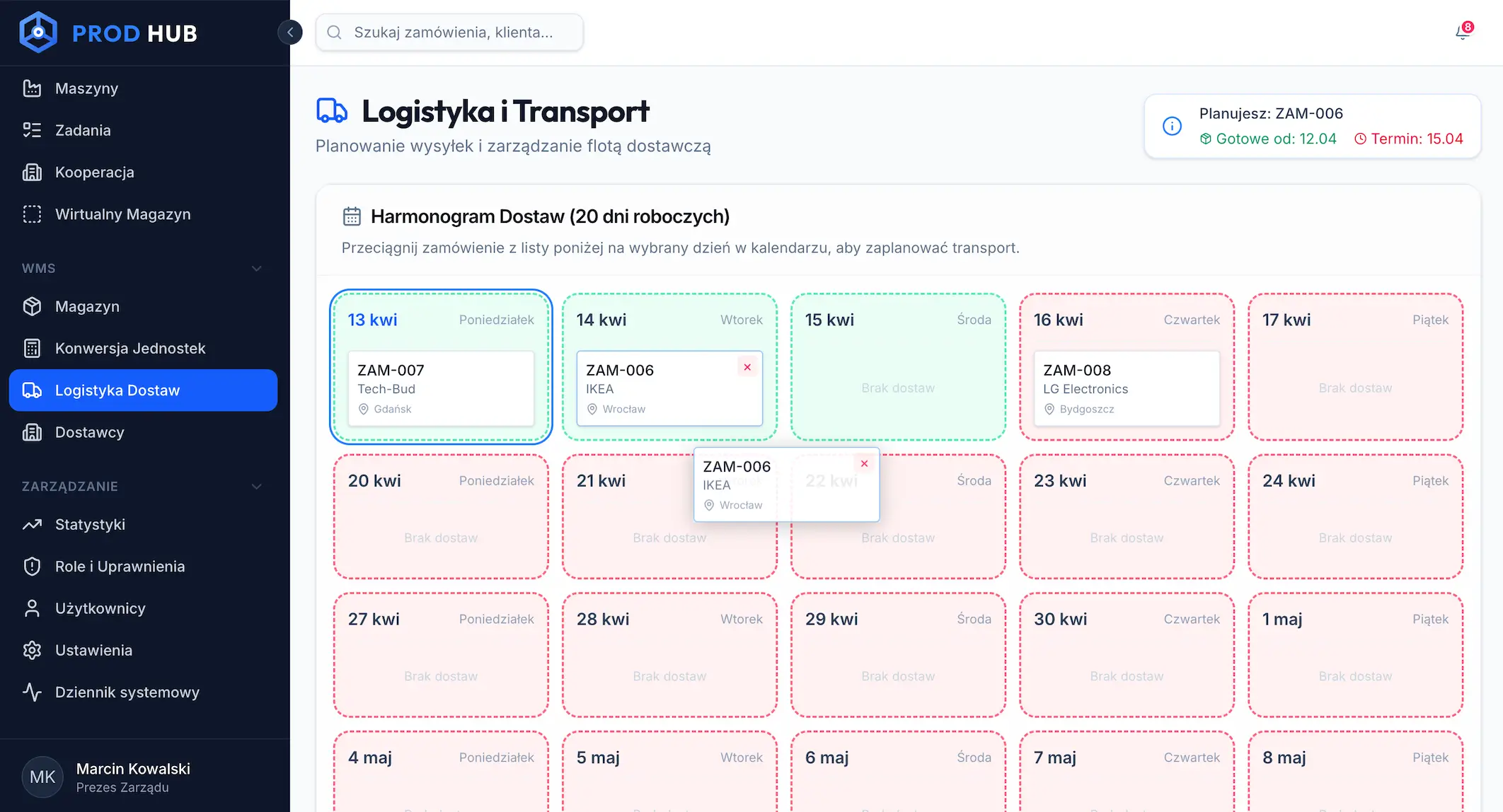 dostosowywanie dnia dostawy