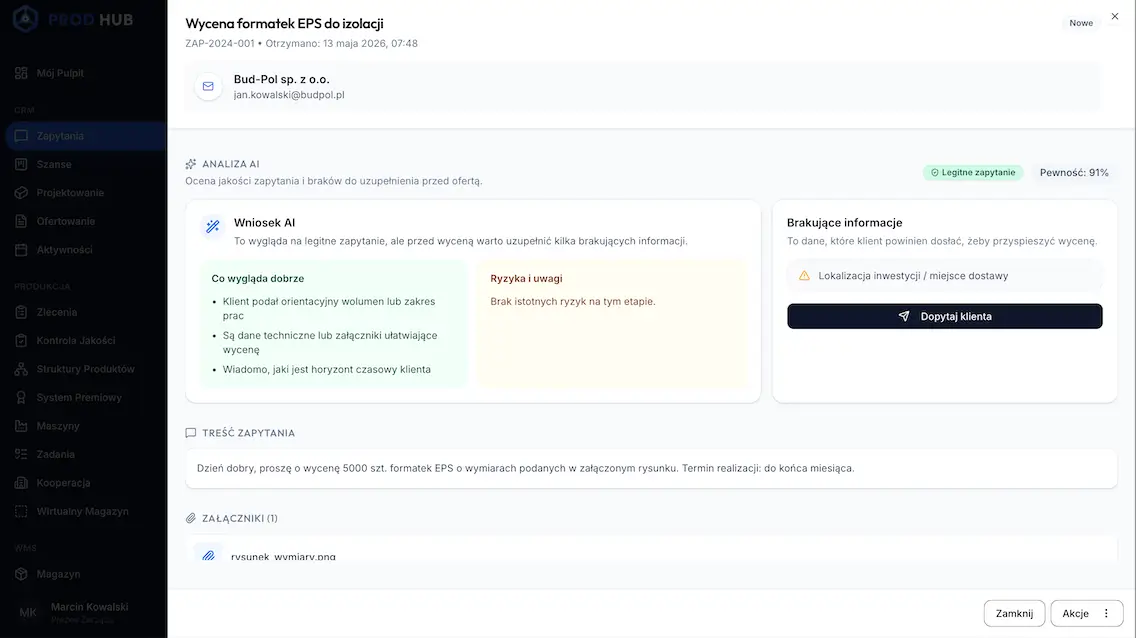 moduł dla sprzedawcy w systemie zarzadzania produkcja