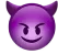 Purple smiling devil face emoji with horns and mischievous eyes.