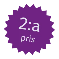 Purple starburst badge with white text reading '2:a pris'.