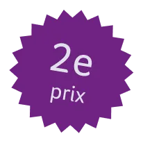 Purple starburst badge with white text reading '2e prix'.