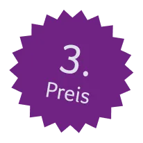 Purple starburst badge with white text reading '3. Preis'.