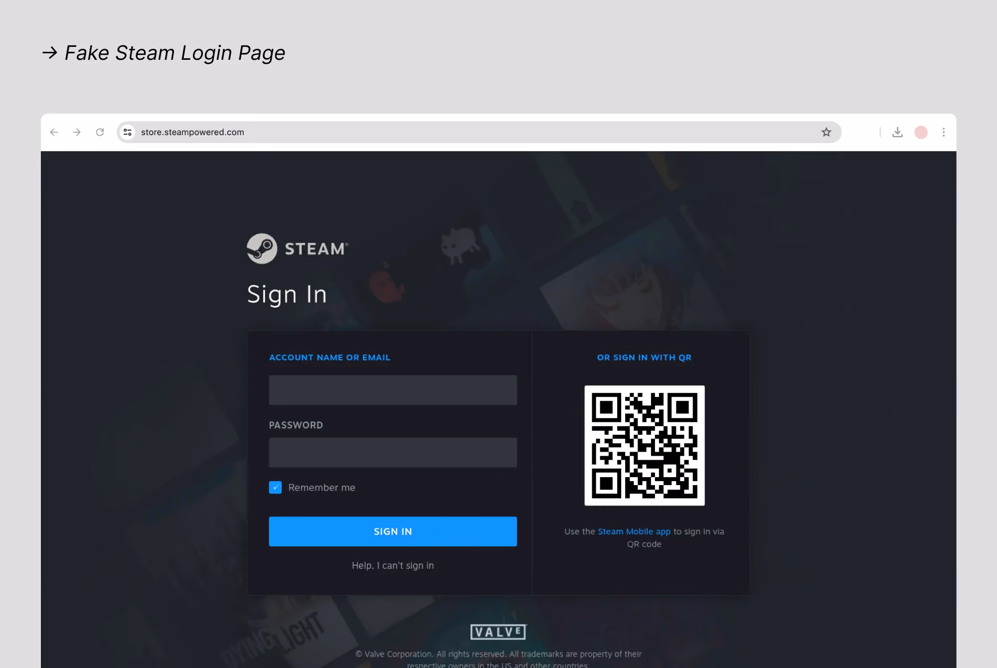 Fake Steam Login Page