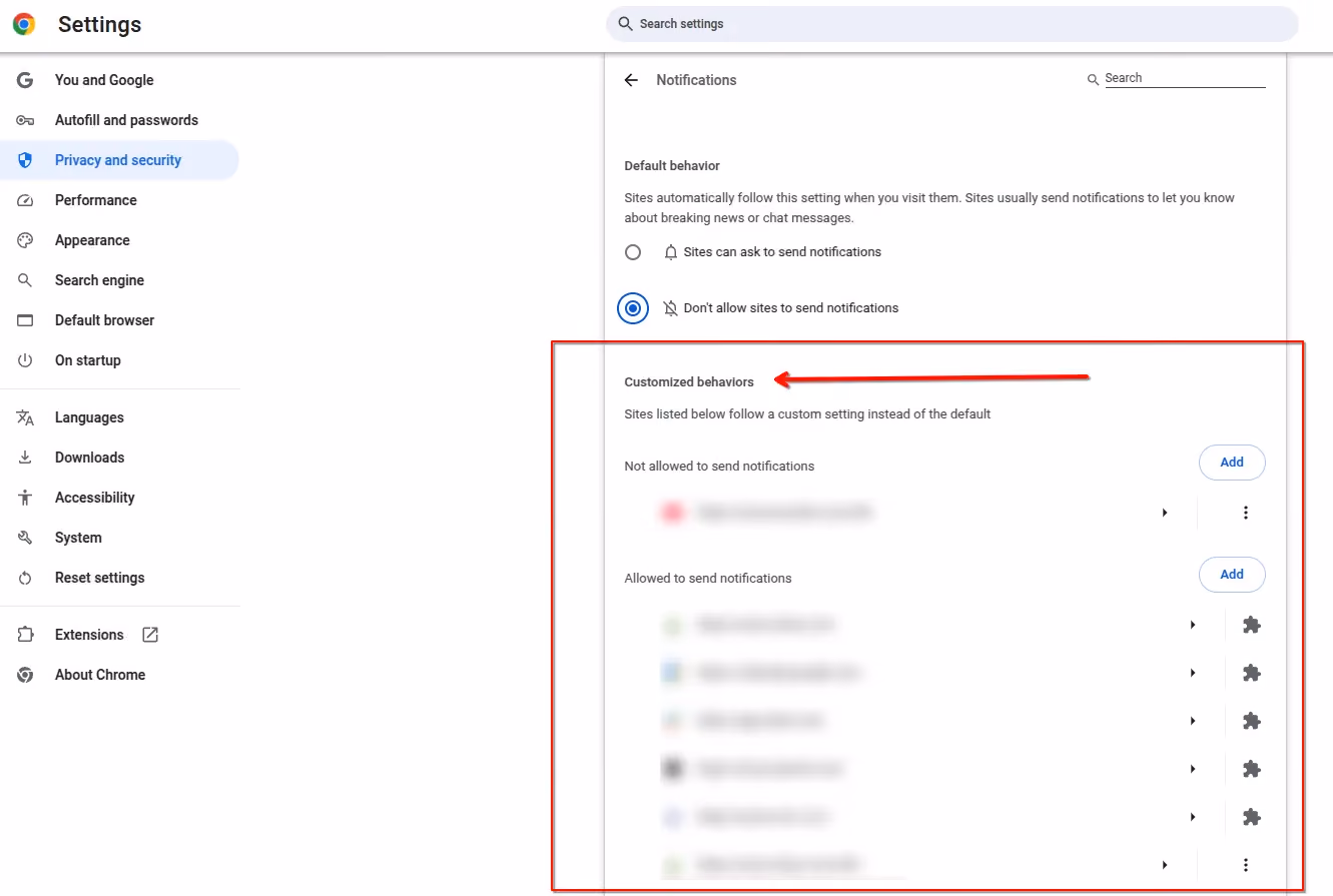 Option to set custom behavior for different websites.