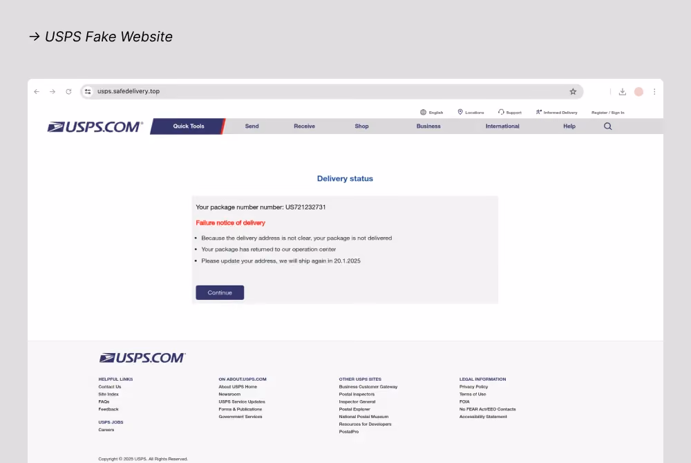 USPS fake website