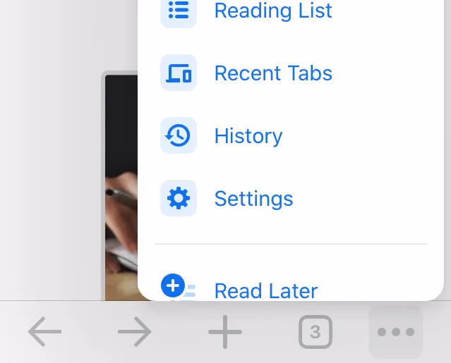 The settings menu in the Chrome app on an iPhone or iPad.