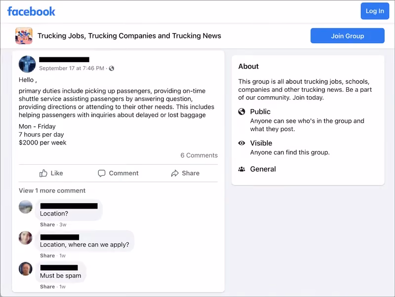 A fake job post on Facebook promising a very high salary.