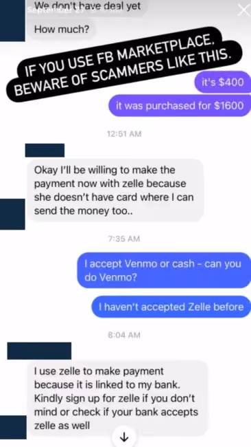 User requesting payment from non-standard gateways on FB Marketplace.