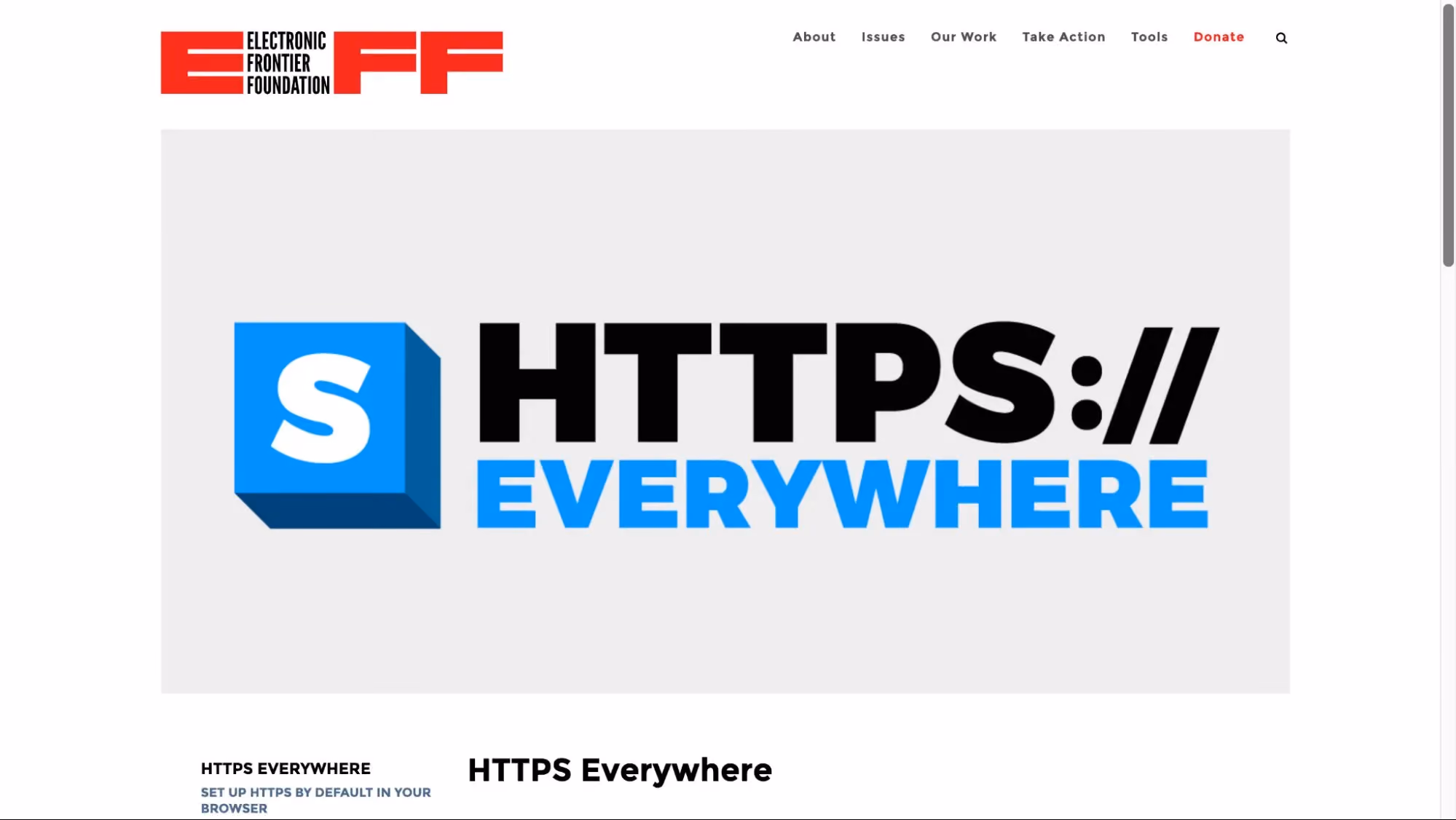HTTPS Everywhere Chrome extension homepage