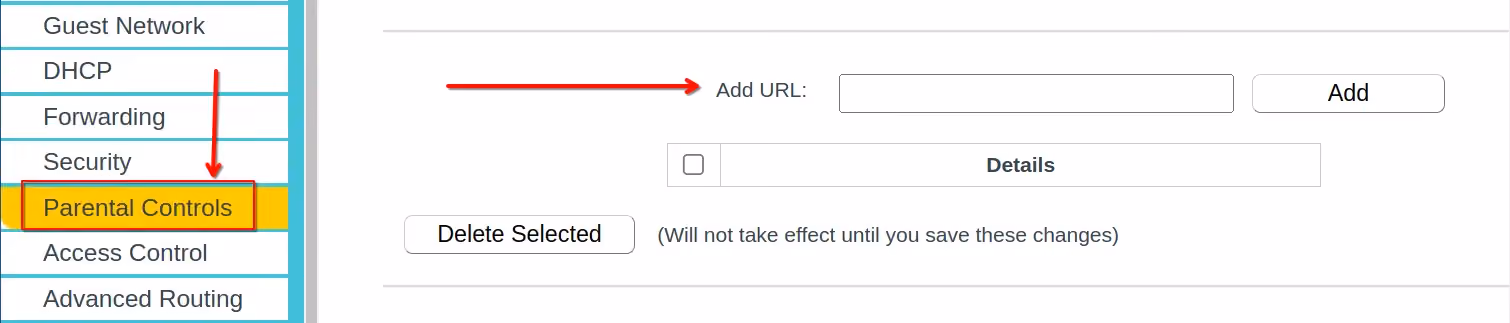 Add URLs to block websites using Parental Controls settings