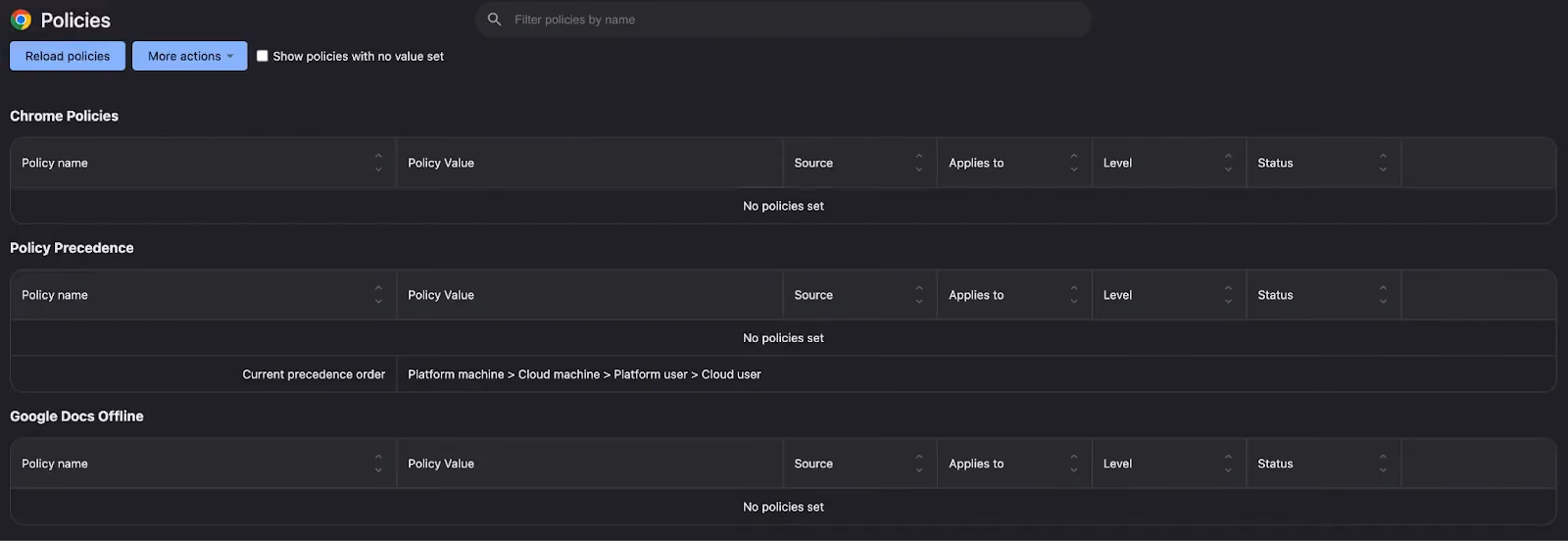 Chrome policy dashboard