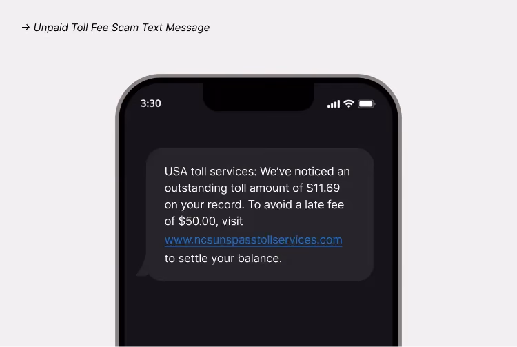 Unpaid Toll Fee scam Txt message