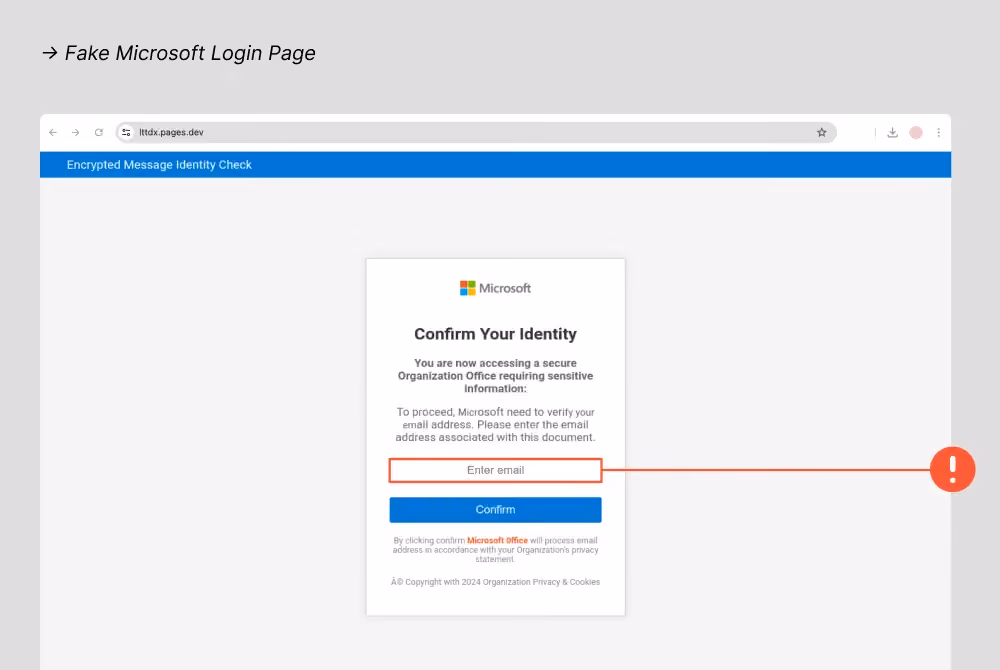 Fake Microsoft login page