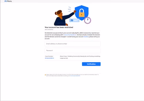 Fake Meta login page