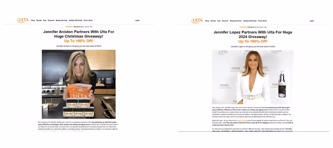 Fake Ulta ads