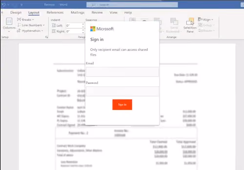 Microsoft fake sign in popup