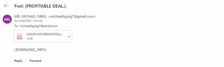 Example of a phishing email urging you to download a file.