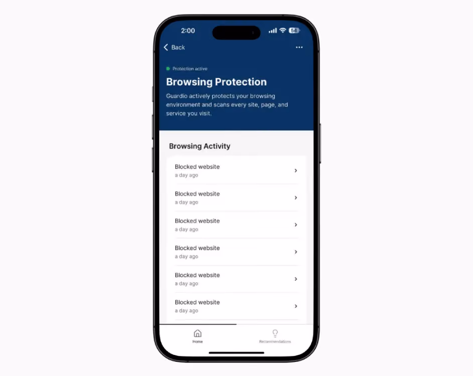 Guardio’s Mobile Application for browsing protection.