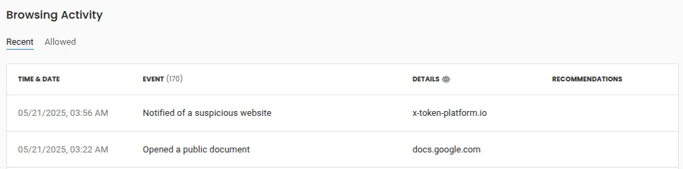  Guardio monitoring the web browsing activity to mark any suspicious website as a potential scam.