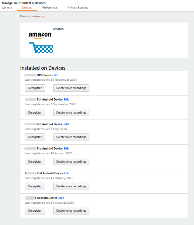 Checking all the logged-in devices in the Amazon account.