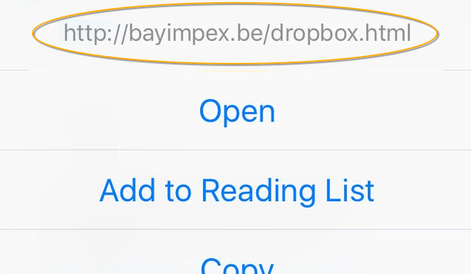 Fake Dropbox login page URL.