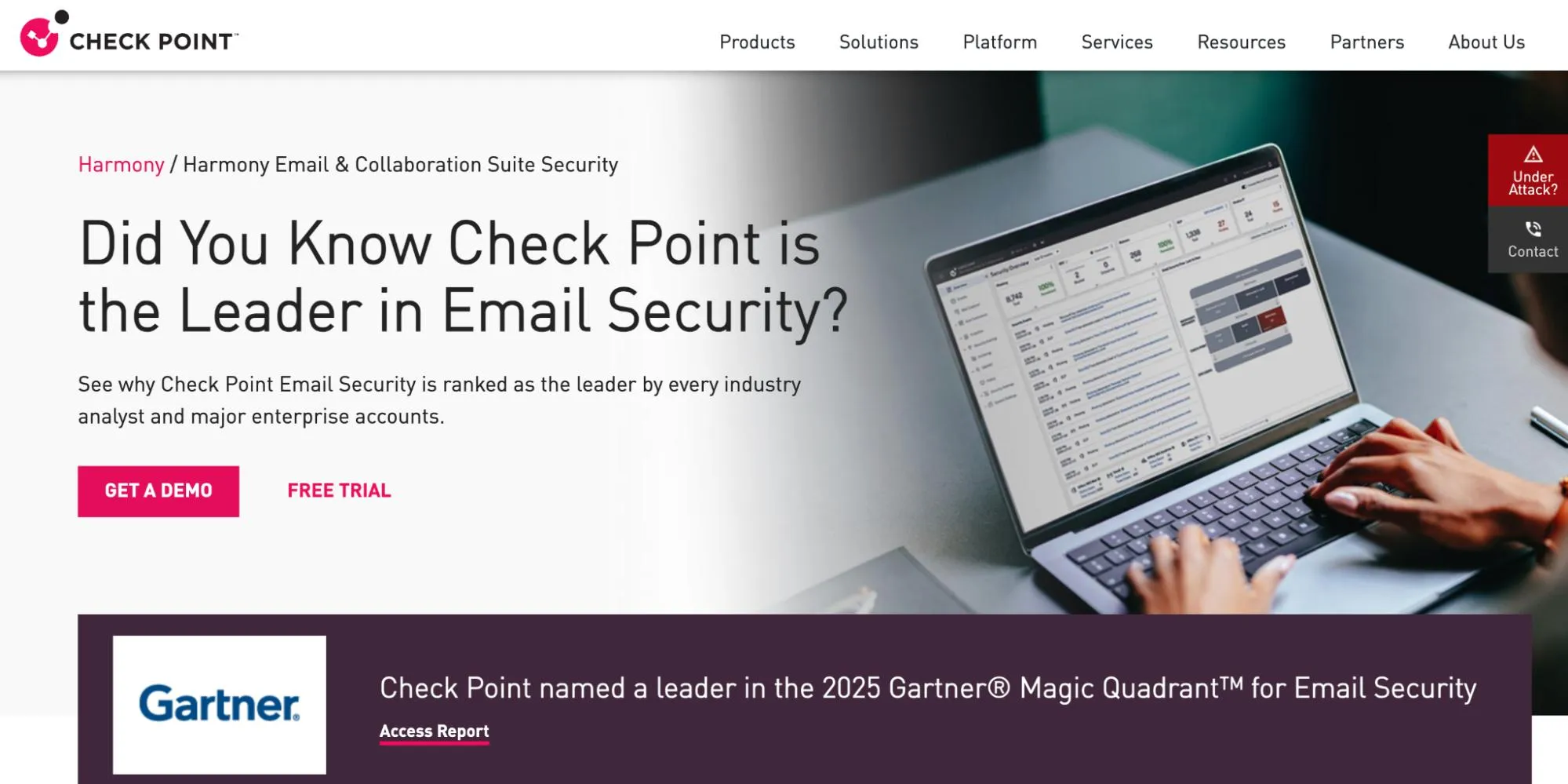 Check Point Email Security page promoting leadership in email security.