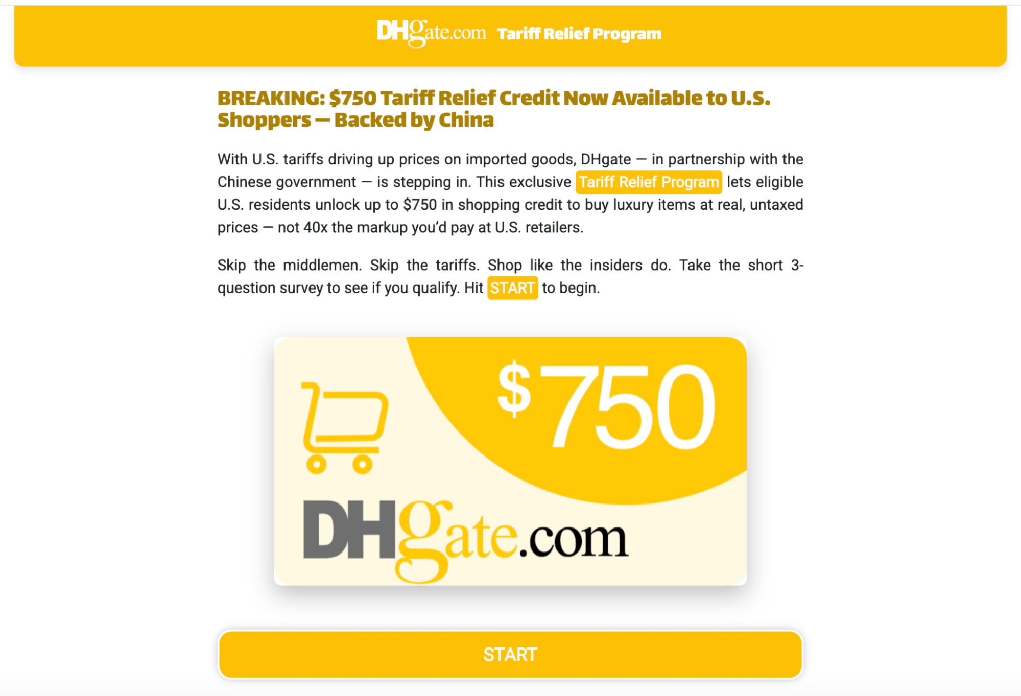 DHgate tariff relief program