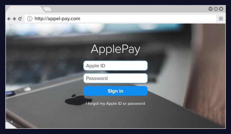 Fake Apple Pay login page with misspelled URL 'appel-pay.com' designed to phish Apple ID and password credentials.