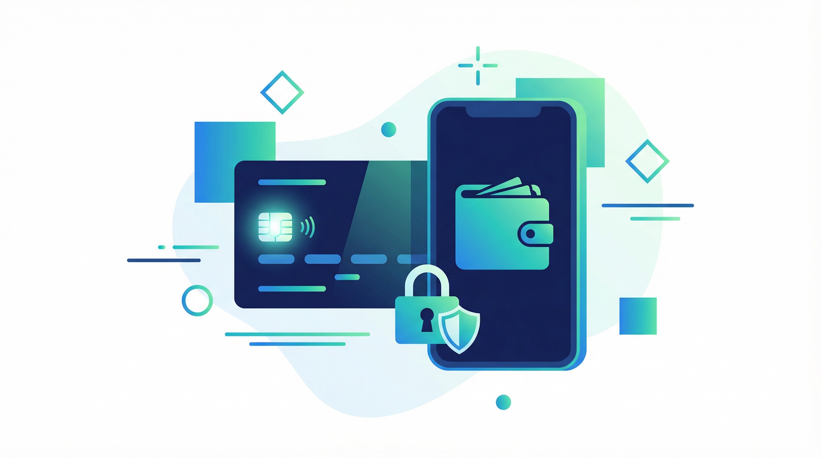 Payment card and wallet with a lock and shield icon