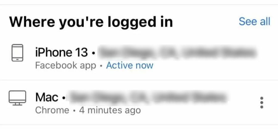 A feature on Facebook that allows checking all the logged-in devices.