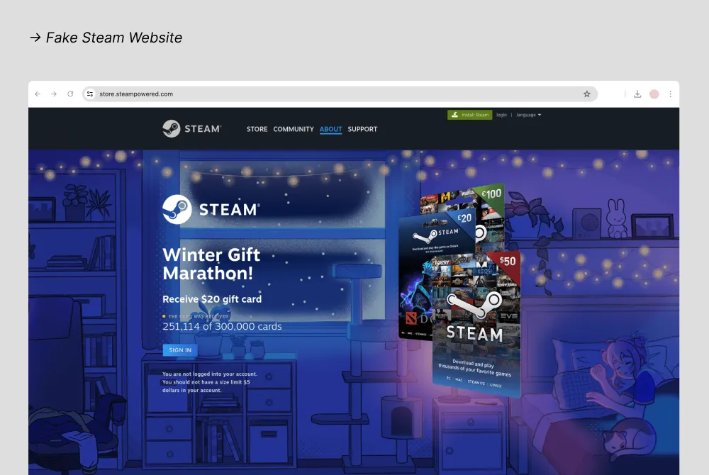 Fake Steam login page or trade offer scam example