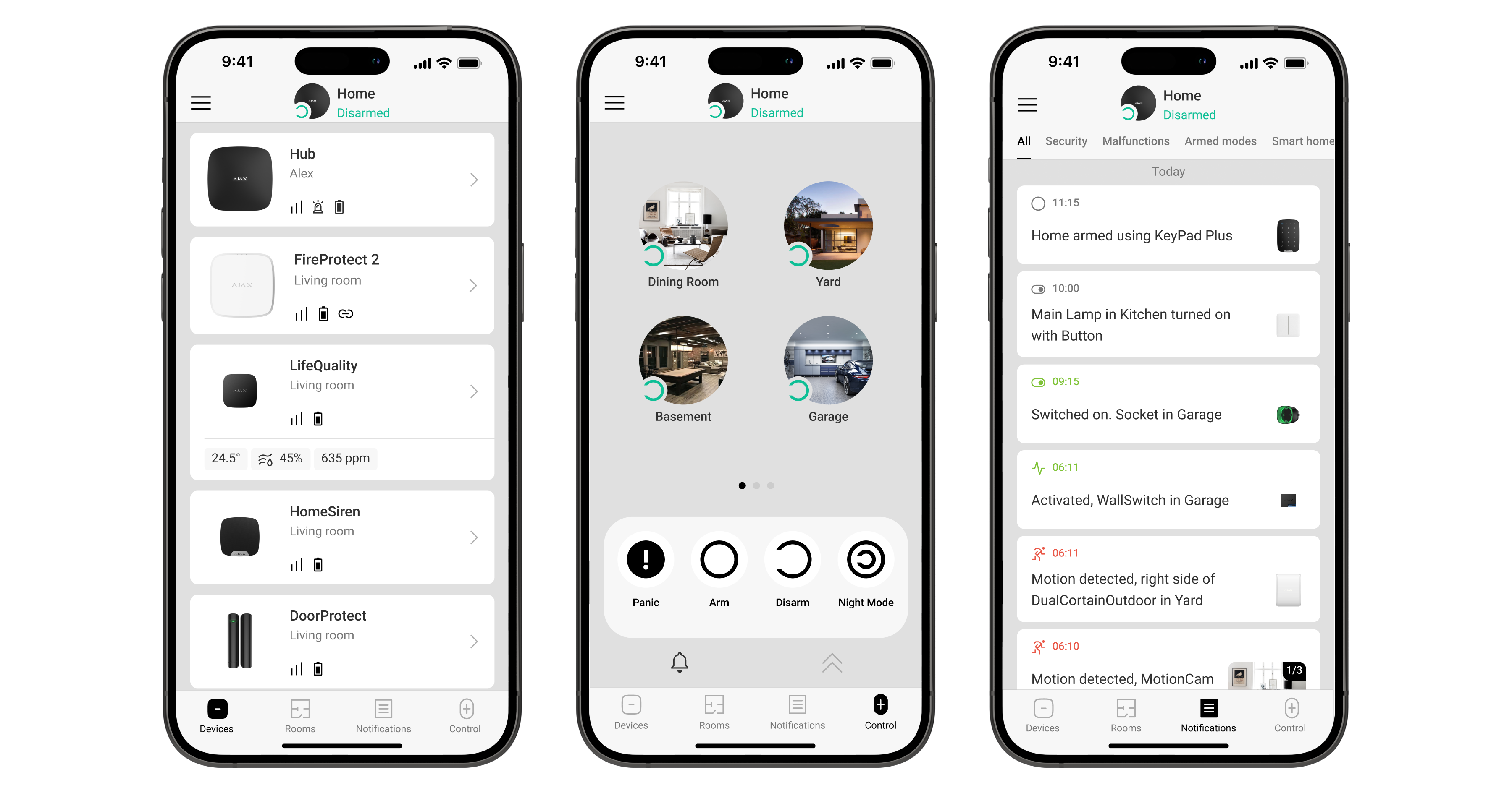 Interface application Ajax Security sur smartphone iOS