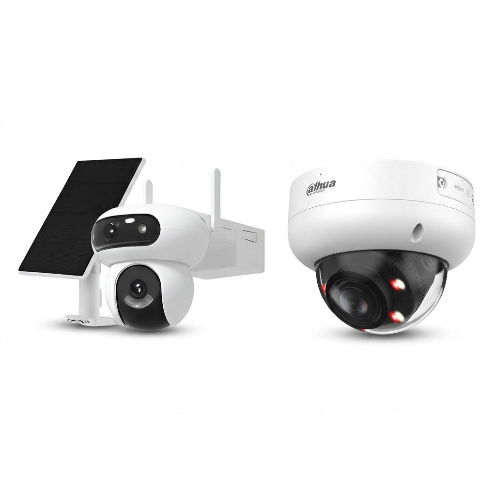 Caméra WiFi sur batterie et caméra IP PoE avec câble RJ45 côte à côte