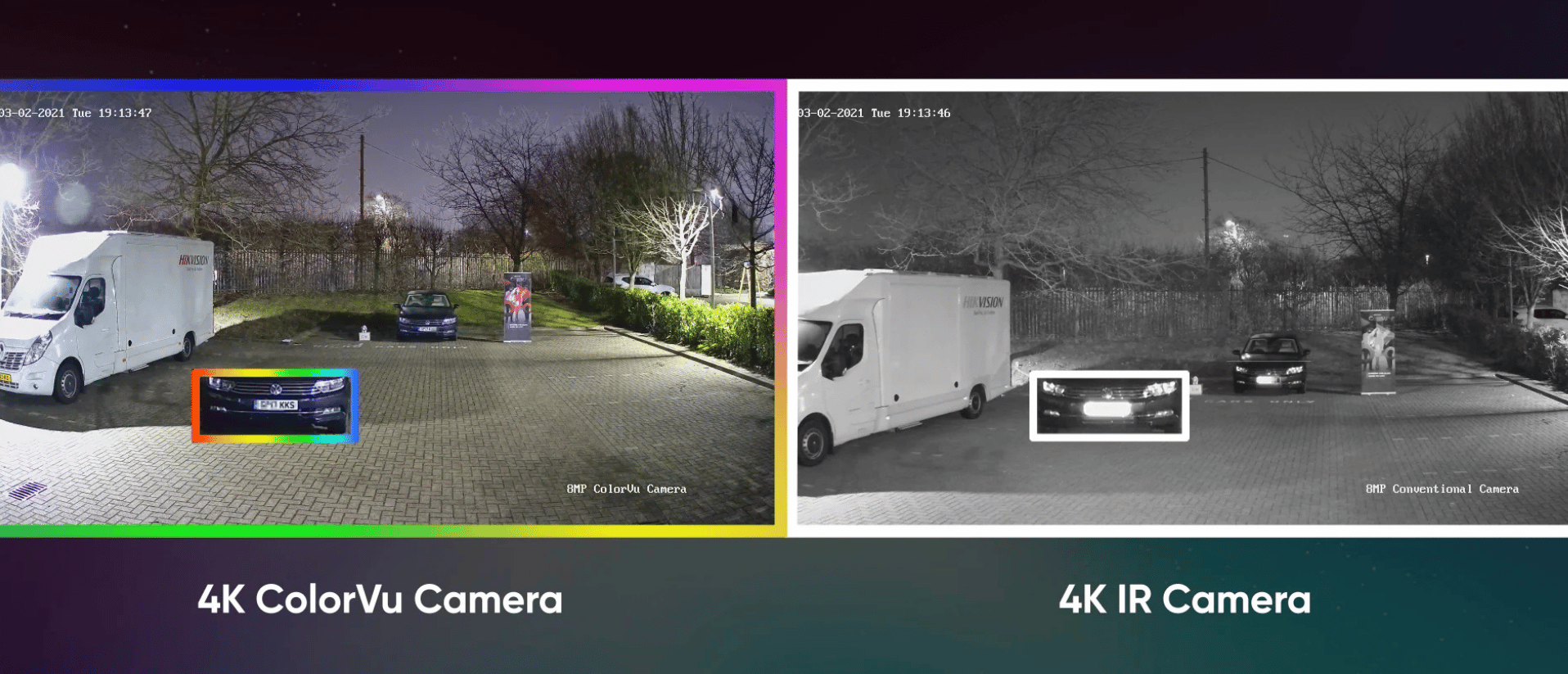 Comparaison de nuit : image infrarouge noir et blanc et image couleur ColorVu