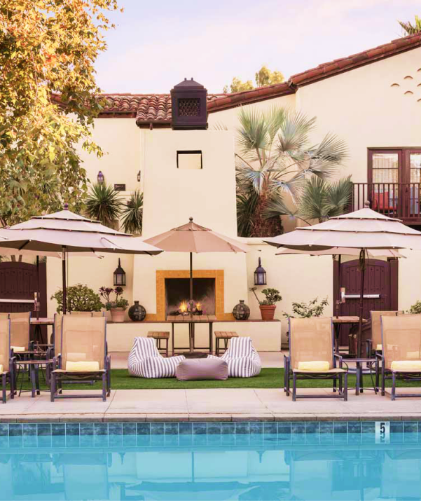 Poolside courtyard at Estancia La Jolla resort