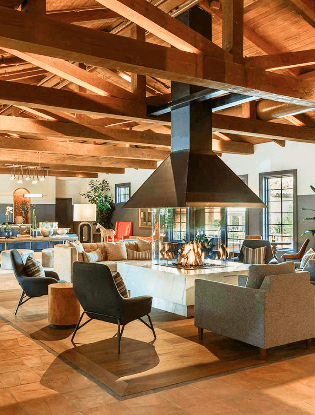 Indoor lounge with fireplace at Estancia La Jolla
