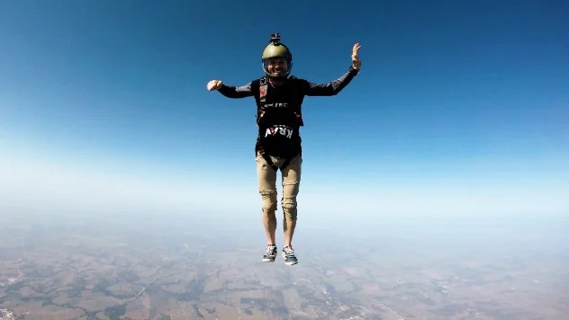 Skydiver in freefall filmed for a coaching review