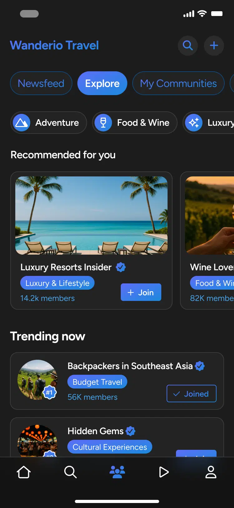 Social app with group follow recommendations