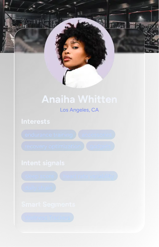 App user profile with interests, intent signals and segmentation
