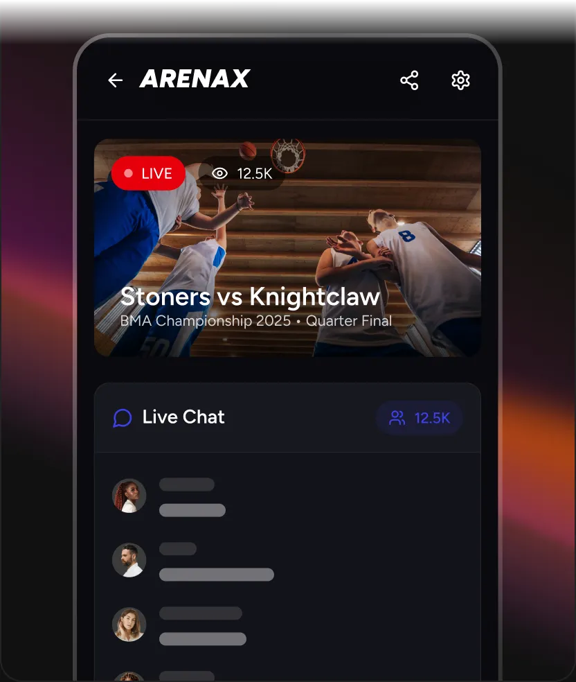 Live stream component preview: in-app sports broadcast with live chat
