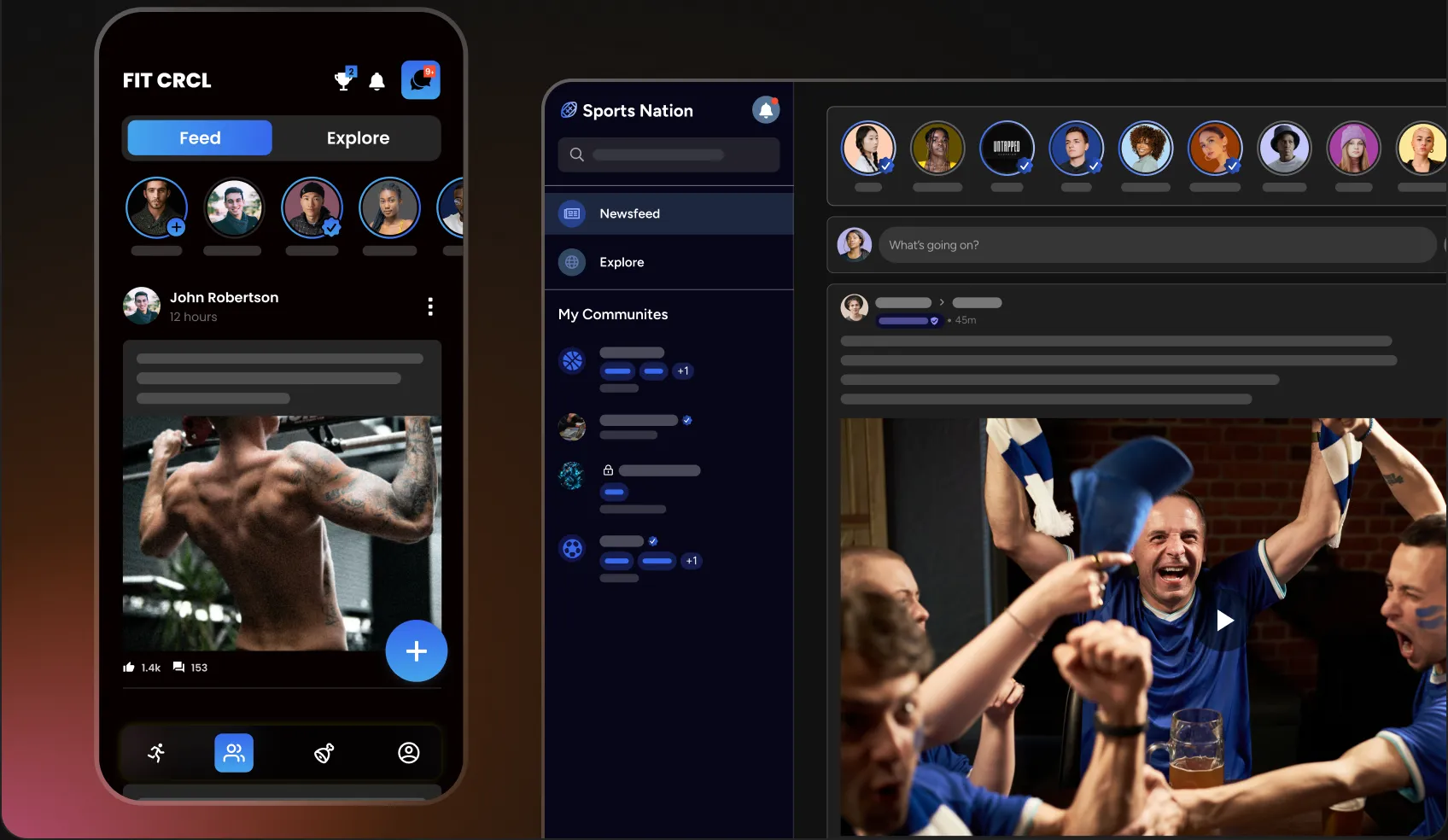 Feeds component preview: mobile and desktop community feed UI