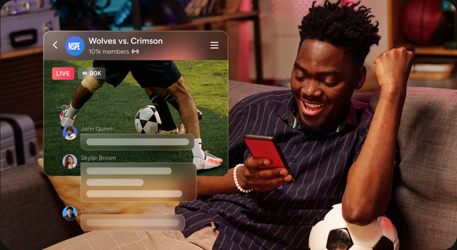 Sports app live match day chat with fans reacting during the game