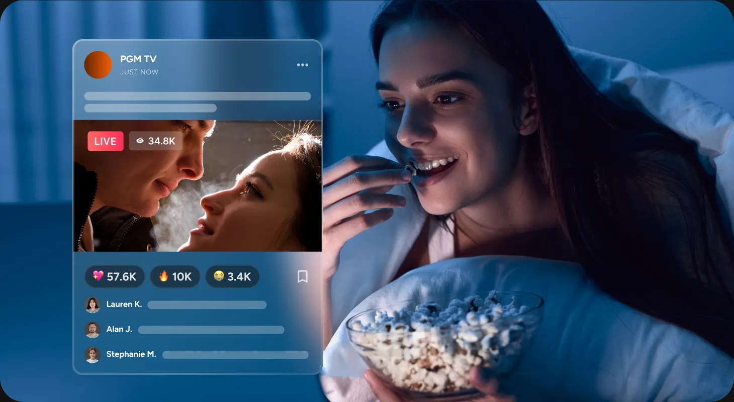 Media app episode screen with live viewer reactions and discussion