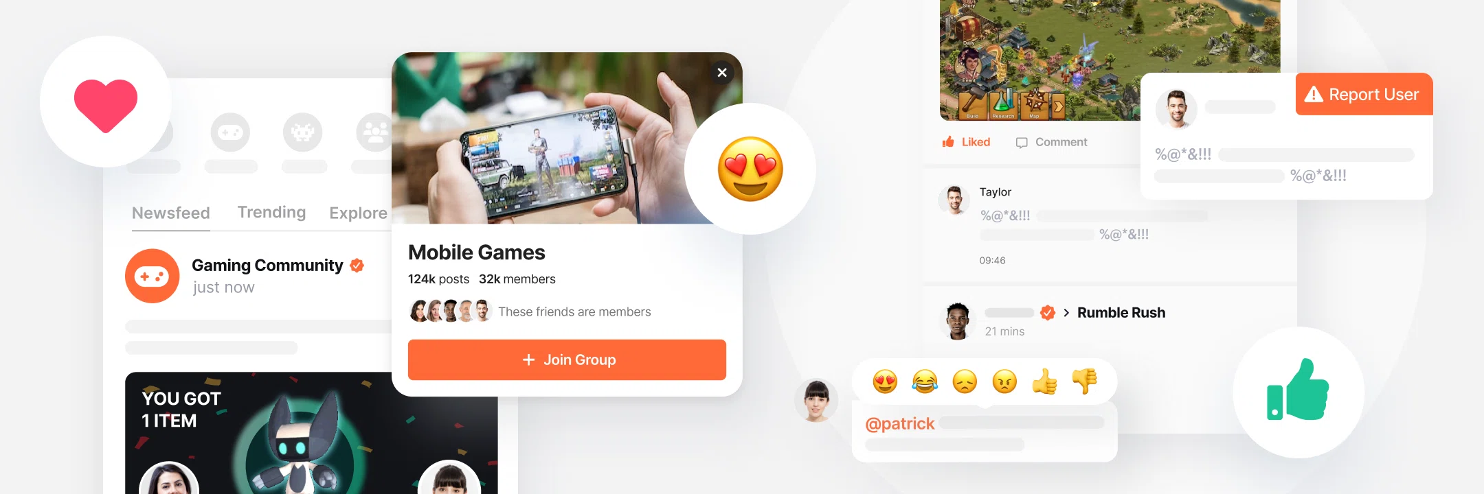 In-app game community with likes and comments