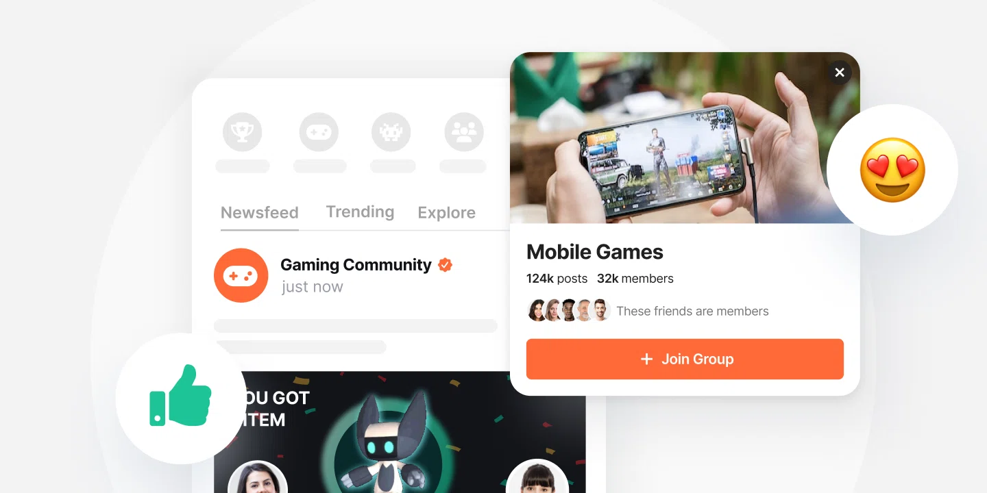 In-app game community with likes and comments