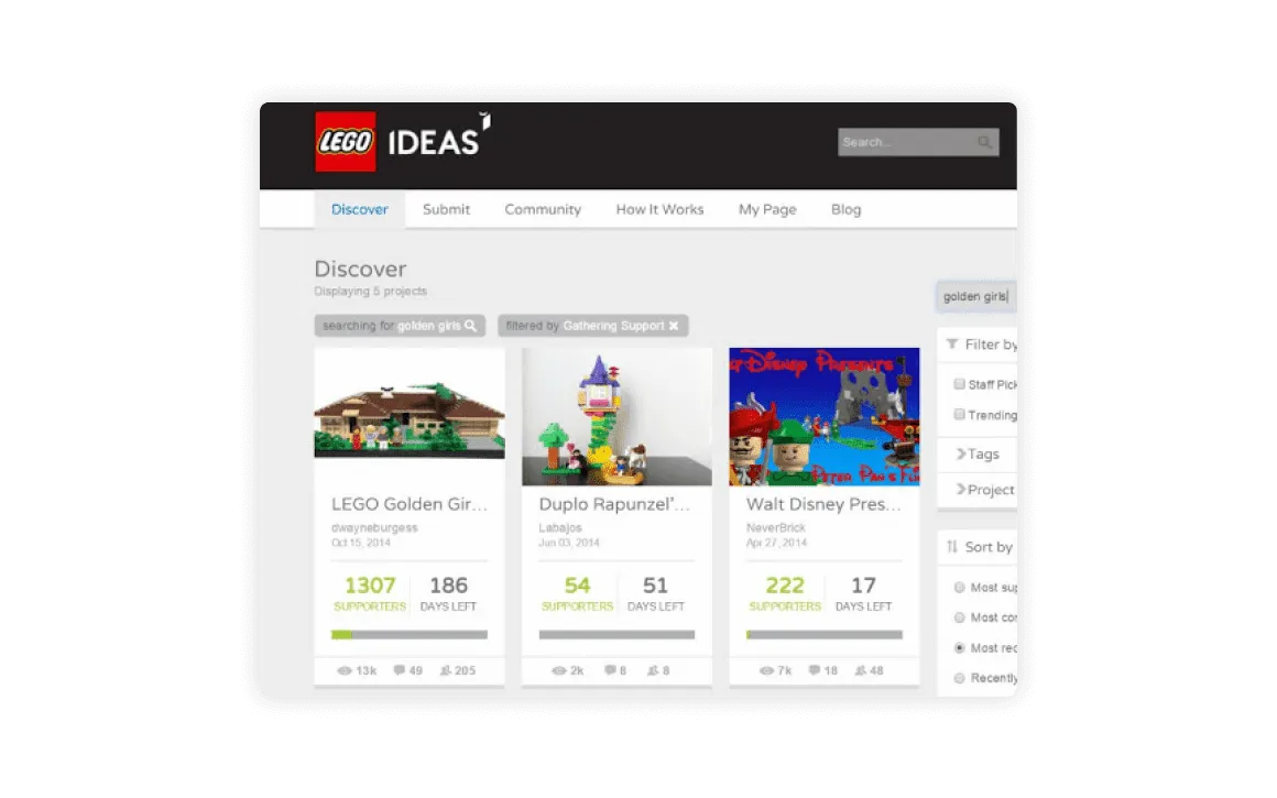 Lego community platform where users can share ideas and co-create