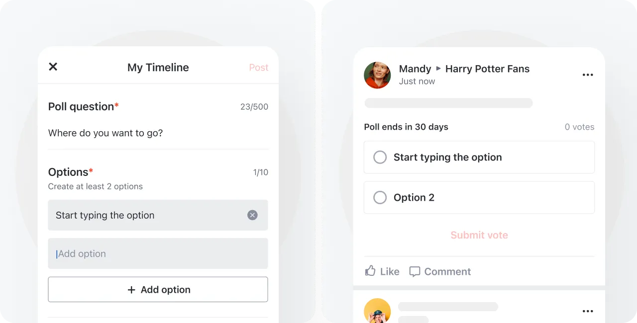 Example of a Poll question in a feed