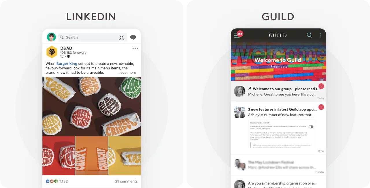 App interface of LinkedIn and Guild interace