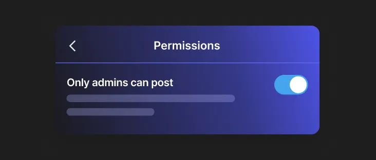 Toggle switch to enable or disable the ability that only admins are allowed to post