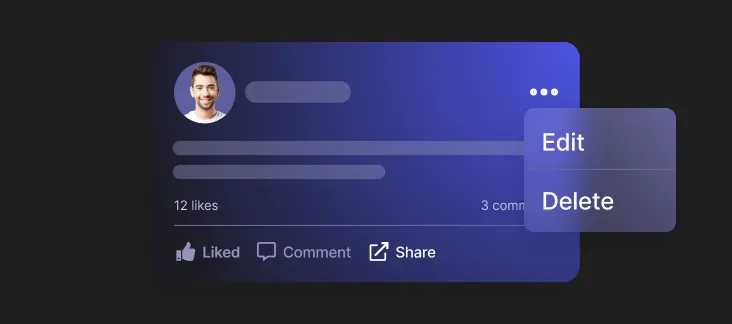 Buttons for editing or deleting a post